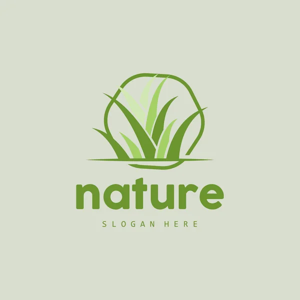 Logotipo Grama Verde Vetor Planta Natureza Folha Agricultura Design Simples — Vetor de Stock