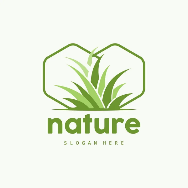 Логотип Зеленой Травы Вектор Растений Природы Простой Дизайн Листа Сельского — стоковый вектор