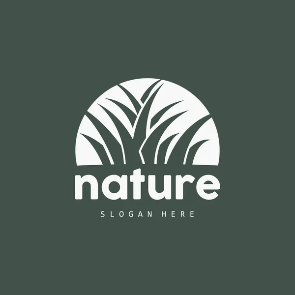 Logo Hierba Verde Vector Planta Natural Diseño Simple Hoja Agricultura — Vector de stock