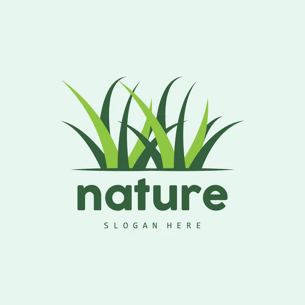 Logo Zelené Trávy Vektor Přírodní Rostliny Jednoduchý Design Zemědělských Listů — Stockový vektor
