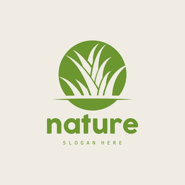 Grön Gräs Logo Natur Växt Vektor Lantbruk Blad Enkel Design — Stock vektor
