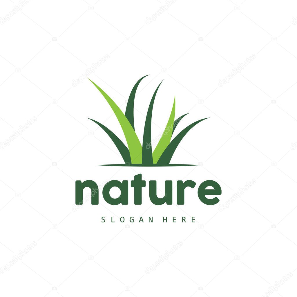 Green Grass Logo, Nature Plant Vector, Agriculture Leaf Simple Design, Template Icon Illustration