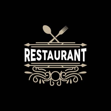 Retro Vintage Tarz Süsleme Tasarımı, Logo Retro Restoran Tipografi Amblemi, Vektör Hattı Basit Zarif Çatal Kaşığı ve Bıçak