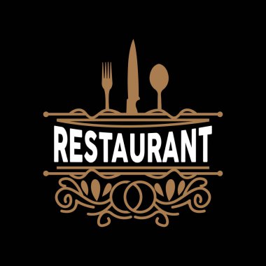 Retro Vintage Tarz Süsleme Tasarımı, Logo Retro Restoran Tipografi Amblemi, Vektör Hattı Basit Zarif Çatal Kaşığı ve Bıçak