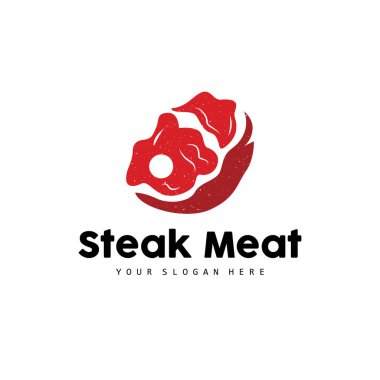 Biftek Logosu, Vintage Retro Rustic BBBQ Mangal Tema Tasarım Stili, Barbekü Taze Et Vektörü, Simge İllüstrasyonu