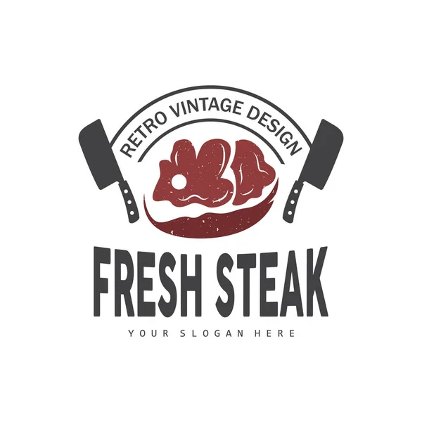 Steak Logo Vintage Retro Rustikalen Grill Design Stil Grill Frisches — Stockvektor