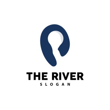 River Logo Tasarımı, River Creek Vector, Riverside İllüstrasyonu Dağlar ve Doğa, Ürün Markası