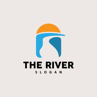 River Logo Tasarımı, River Creek Vector, Riverside İllüstrasyonu Dağlar ve Doğa, Ürün Markası