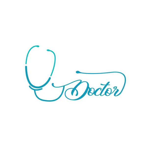 Health Logo Doctor Stethoscope Vector Health Care Line Design Icon - Stok Vektor