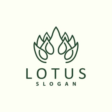 Lotus Logosu, Çiçek Bitki Vektörü, Minimalist Basit Çizgi Tasarımı, Sembol Simgesi Şablonu