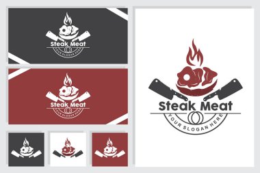 Biftek Logosu, Vintage Retro Rustic BBBQ Mangal Tema Tasarım Stili, Barbekü Taze Et Vektörü, Simge İllüstrasyonu