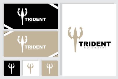 Trident Logo, Poseidon Neptün 'ün Vektör Sihirli Mızrağı, Triton Kral Tasarımı, Simge Simgesi Çizimi