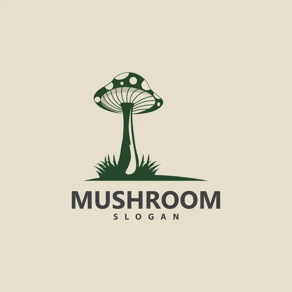 Logo Champignon Design Minimaliste Rétro Vecteur Alimentaire Plante Champignon Symbole — Image vectorielle