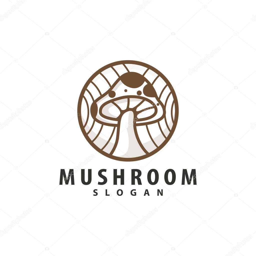 Mushroom Logo, Retro Minimalist Design, Food Vector, Mushroom Plant, Icon Illustration Symbol