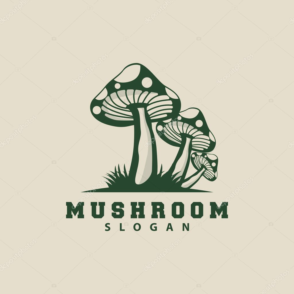 Mushroom Logo, Retro Minimalist Design, Food Vector, Mushroom Plant, Icon Illustration Symbol