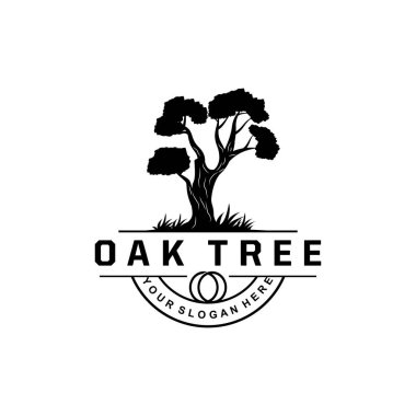 Meşe Ağacı Logosu, Doğa Ağacı Vektörü, Minimalist Basit Tasarım, Çizim, Siluet, Şablon