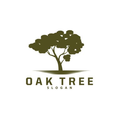 Meşe Ağacı Logosu, Doğa Ağacı Vektörü, Minimalist Basit Tasarım, Çizim, Siluet, Şablon