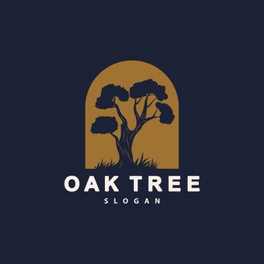 Meşe Ağacı Logosu, Doğa Ağacı Vektörü, Minimalist Basit Tasarım, Çizim, Siluet, Şablon