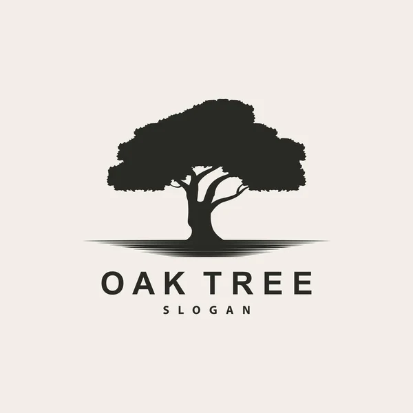 Meşe Ağacı Logosu, Doğa Ağacı Vektörü, Minimalist Basit Tasarım, Çizim, Siluet, Şablon