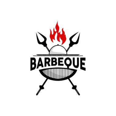 Barbekü Logosu, Ateşli Izgara Tasarımı, Vector BBQ Izgara Klasik Tripografisi, Kafe, Restoran, Bar Logosu