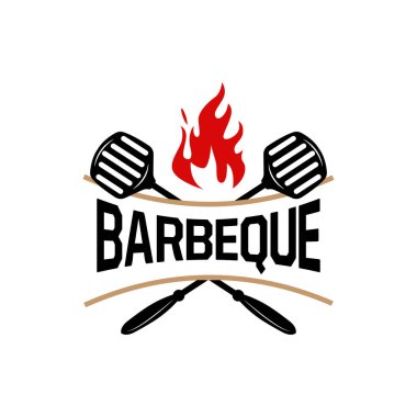 Barbekü Logosu, Ateşli Izgara Tasarımı, Vector BBQ Izgara Klasik Tripografisi, Kafe, Restoran, Bar Logosu