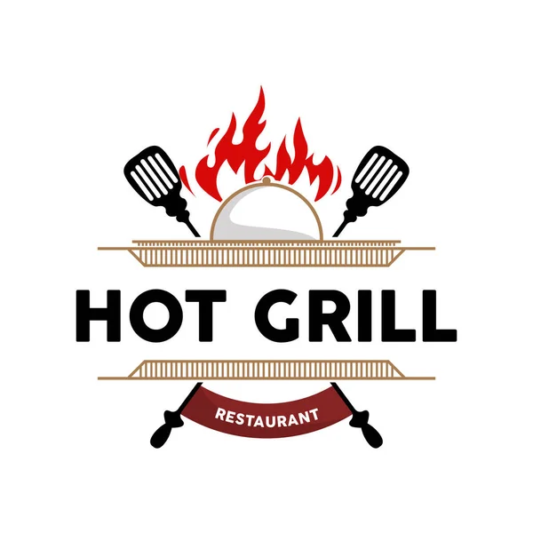 Grill Logo Hot Grill Design Mit Feuer Und Spachtel Vector — Stockvektor