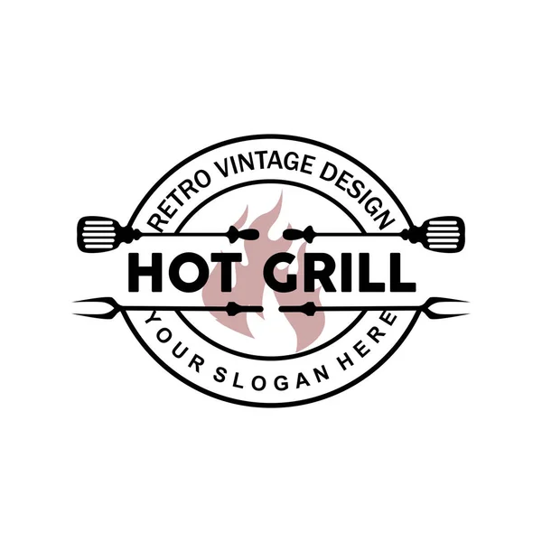 Grill Logo Hot Grill Design Mit Feuer Und Spachtel Vector — Stockvektor