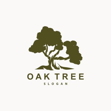 Meşe Ağacı Logosu, Doğa Ağacı Vektörü, Minimalist Basit Tasarım, Çizim, Siluet, Şablon