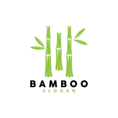 Bambu Logosu, Yeşil Bitkiler Vektörü, Basit Minimalist Tasarım, Çizim Şablonu