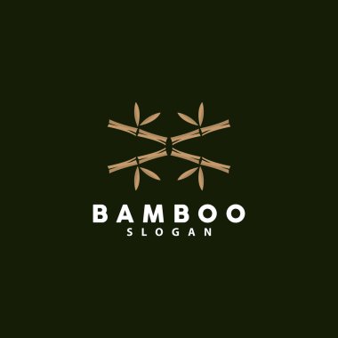 Bambu Logosu, Yeşil Bitkiler Vektörü, Basit Minimalist Tasarım, Çizim Şablonu