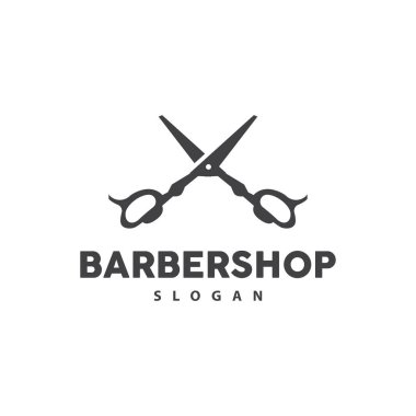 Berber Logosu, Makas Vektörü, Retro Vintage Minimalist Typography Süsleme Tasarımı