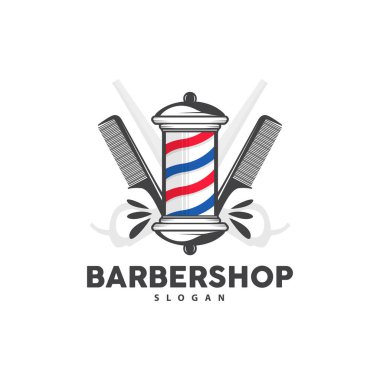 Berber Logosu, Makas Vektörü, Retro Vintage Minimalist Typography Süsleme Tasarımı