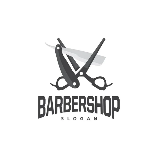 Barbershop Logo Scissors Vector Retro Vintage Minimalist Typografie Ornament Design — Stockvektor
