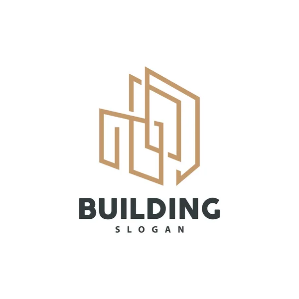Bina Logosu Nşaat Için Vektör Basit Satır Tasarımı — Stok Vektör