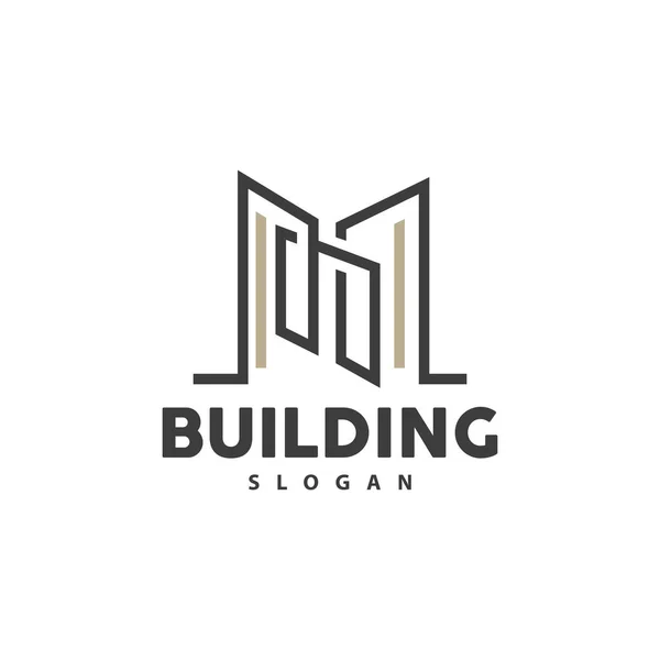 Bangunan Logo Vektor Untuk Konstruksi Bangunan Premium Desain Garis Sederhana - Stok Vektor