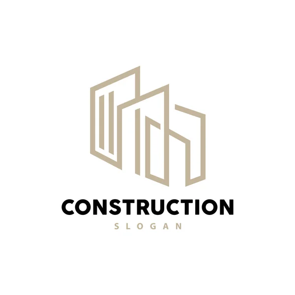 Logo Clădirii Vector Pentru Construcția Clădirilor Premium Simple Line Design — Vector de stoc