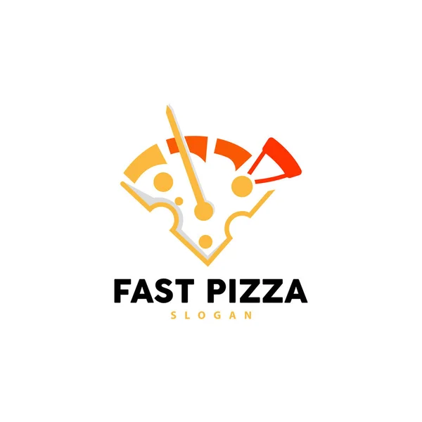 Speed Pizza Logo Design Fast Food Speedometer Vector Pizza Food — Stock Vector