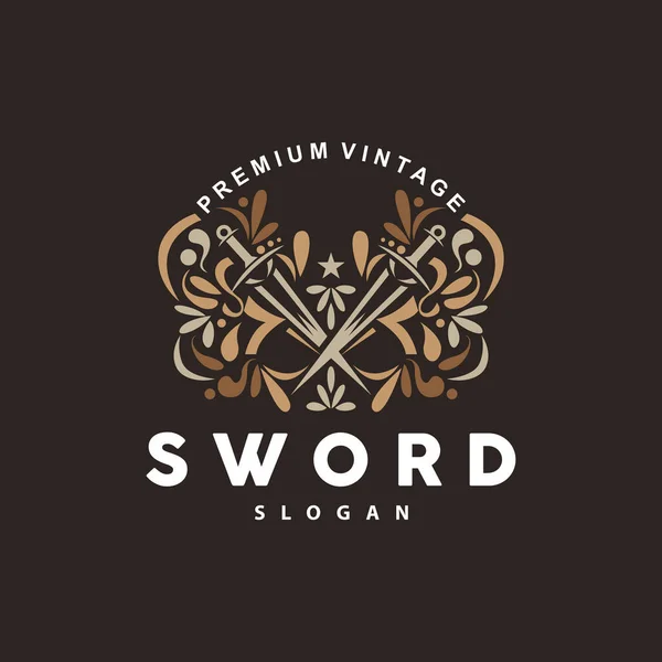 Svärd Logotyp Fighter War Vapen Vector Premium Retro Vintage Typografi — Stock vektor