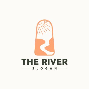 River Logo Tasarımı, River Creek Vector, Riverside İllüstrasyonu Dağlar ve Doğa, Ürün Markası