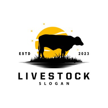 Çiftlik hayvanları logosu, Fram Bahçesi Tasarımı, İnek Logosu Vektör Rozeti Uzun Boynuzlu Boğa Sığır Vintage Şablonu