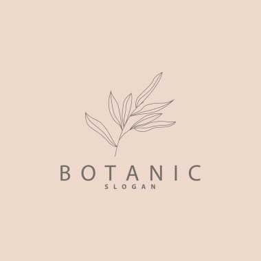 Yaprak Çizgisi Logosu, Güzel El Tasarımı, Botanik Minimalist Vektörü, Basit Organik Bitki Logosu