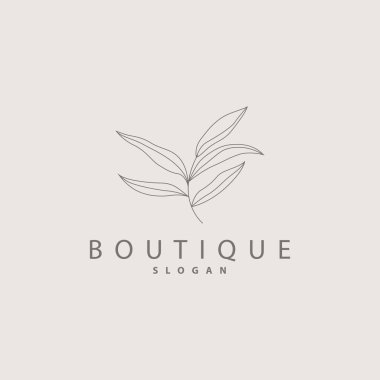 Yaprak Çizgisi Logosu, Güzel El Tasarımı, Botanik Minimalist Vektörü, Basit Organik Bitki Logosu