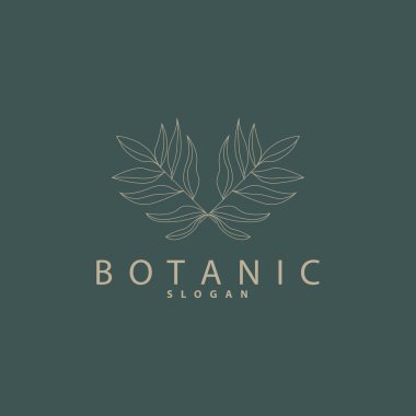 Yaprak Çizgisi Logosu, Güzel El Tasarımı, Botanik Minimalist Vektörü, Basit Organik Bitki Logosu