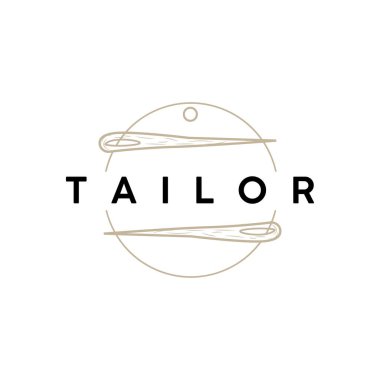 Terzi Logosu, İğne ve İplik Vektörü, Retro Vintage Basit Minimalist Eski İlham Tasarımı