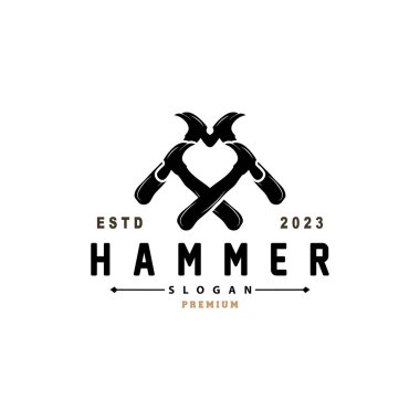 Çekiç Logosu, İnşa Aletleri İlham Tasarımı, Vector Vintage Marangozluk ve Mekanik, İllüstrasyon Şablonu
