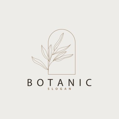 Yaprak Çizgisi Logosu, Güzel El Tasarımı, Botanik Minimalist Vektörü, Basit Organik Bitki Logosu