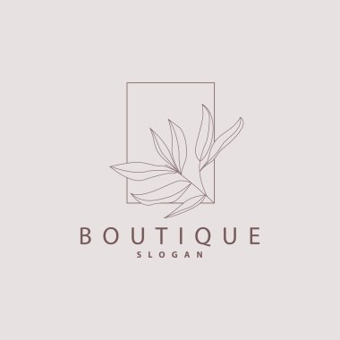 Yaprak Çizgisi Logosu, Güzel El Tasarımı, Botanik Minimalist Vektörü, Basit Organik Bitki Logosu