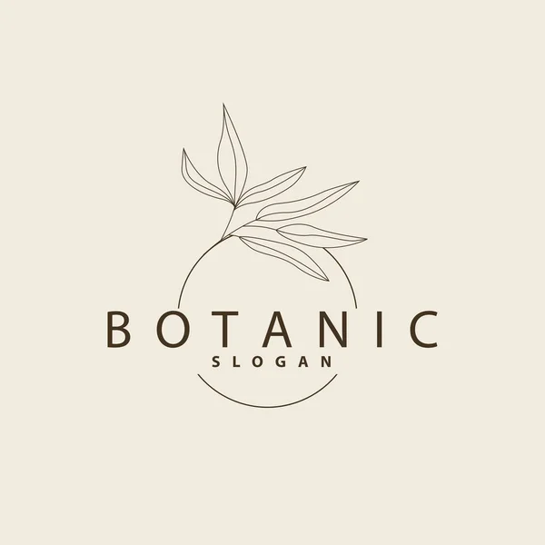 Yaprak Çizgisi Logosu, Güzel El Tasarımı, Botanik Minimalist Vektörü, Basit Organik Bitki Logosu