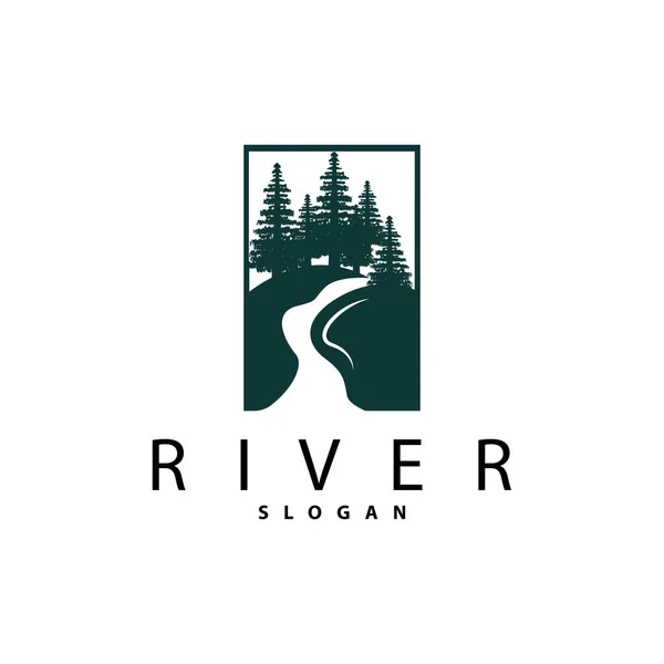River Logo Tasarımı, River Creek Vector, Riverside Peyzaj Çizimi
