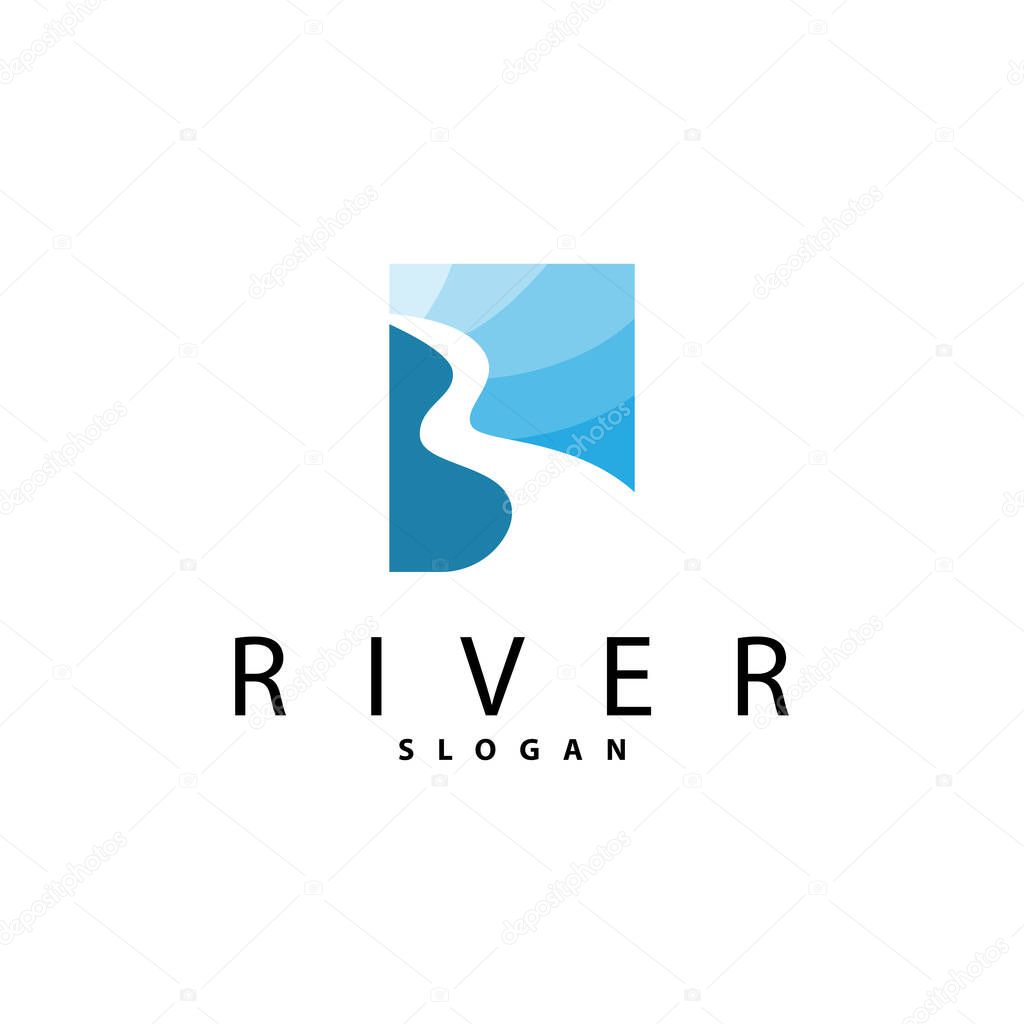 River Logo Design, River Creek Vector, Riverside Landscape Illustration